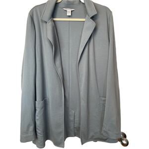 Athleta Eastbound Blazer Jacket Size 14 Gray Blue Open Front Pockets Travel